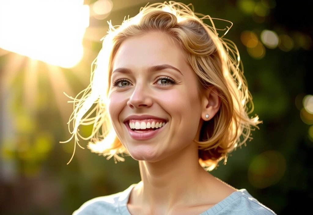 Mujer joven sonriendo bajo el sol, simbolizando la Vitamina D y la salud ósea.
