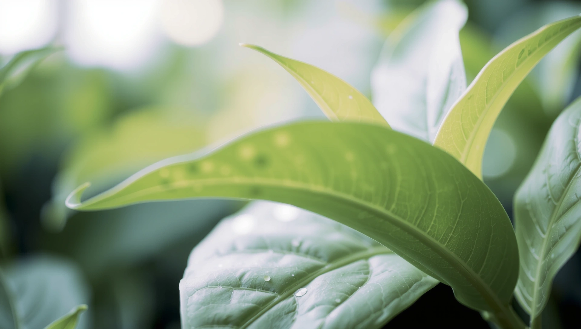 Fondo abstracto de hojas verdes y luz suave representando la naturaleza y la ciencia