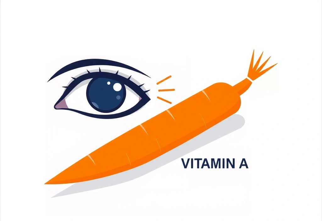 Ilustración de una zanahoria y un ojo, simbolizando la Vitamina A.